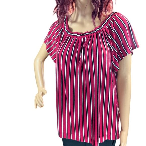 (5 for $25) LOFT Petite Off the Shoulder Red Striped Short size Large - Picture 3 of 6
